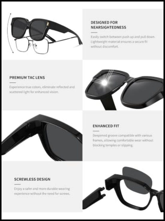 Polarized Fit Over Glasses Sunglasses Square Frame UV400 Wrap Around Driving
